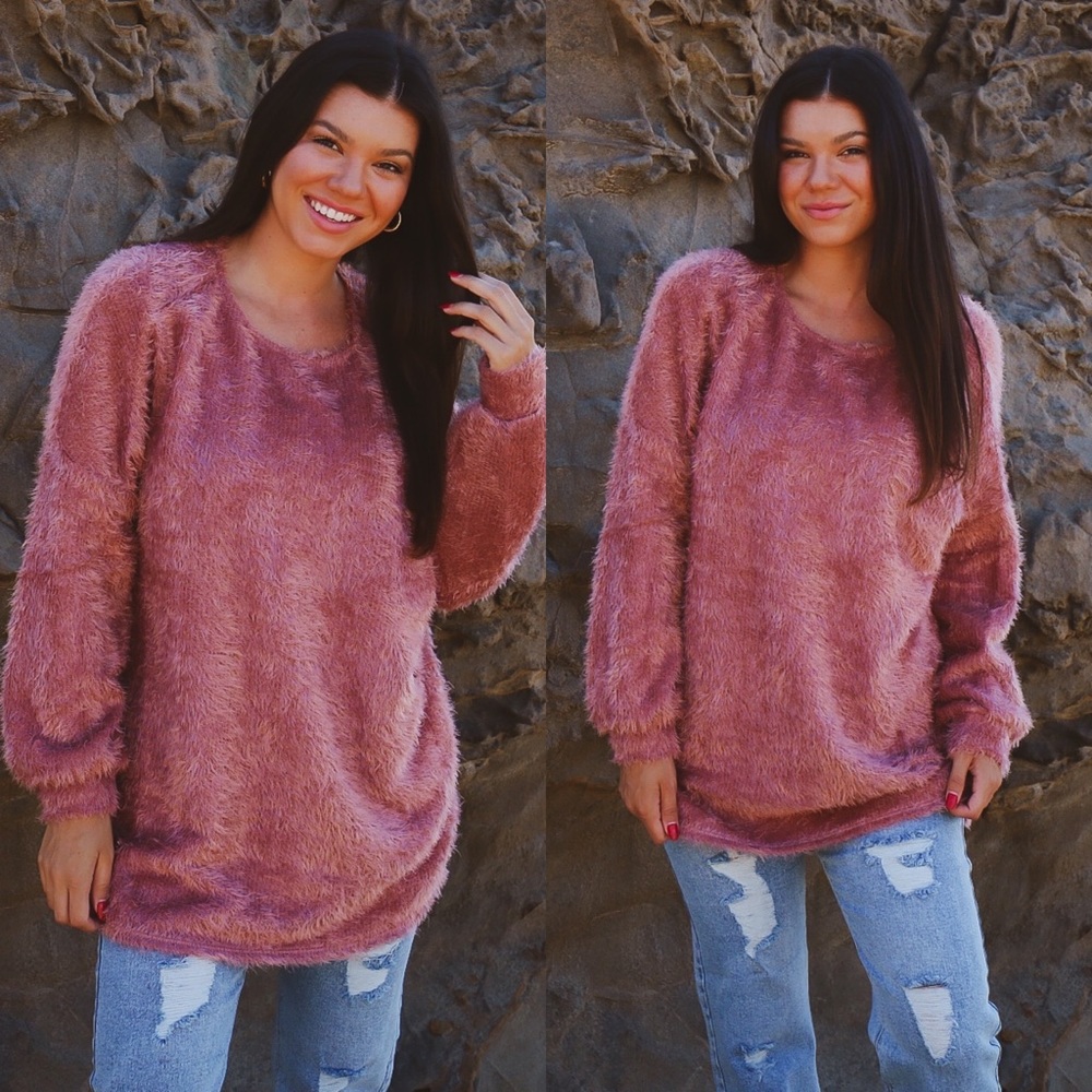 mauve fuzzy sweater